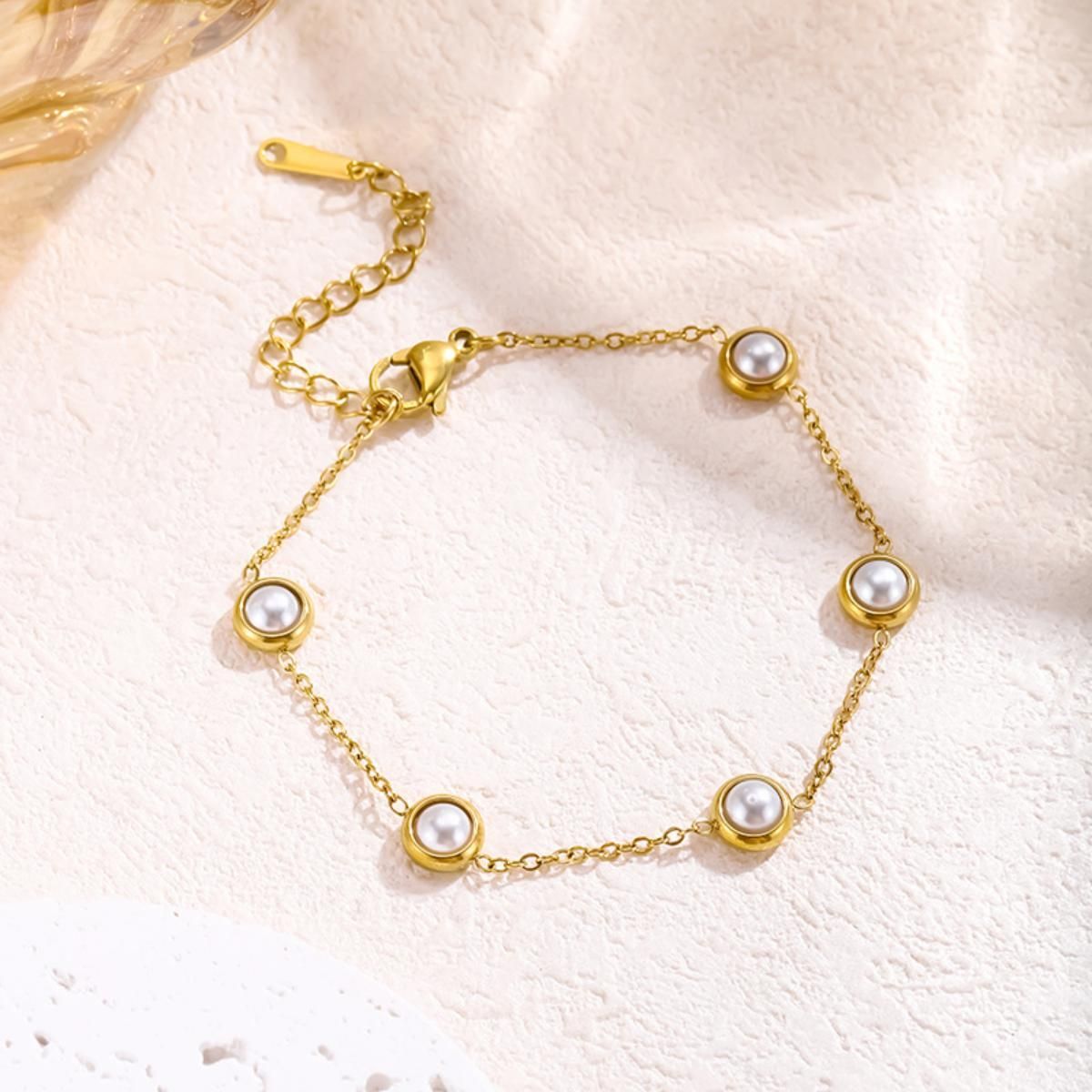 MYKI Gold-Plated Pearl Accent Minimal Bracelet | Adjustable(MKBRAD786G-SSYI)