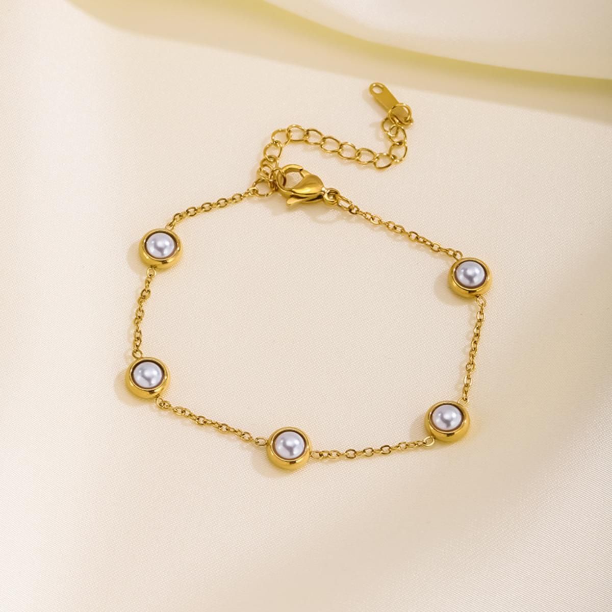 MYKI Gold-Plated Pearl Accent Minimal Bracelet | Adjustable(MKBRAD786G-SSYI)