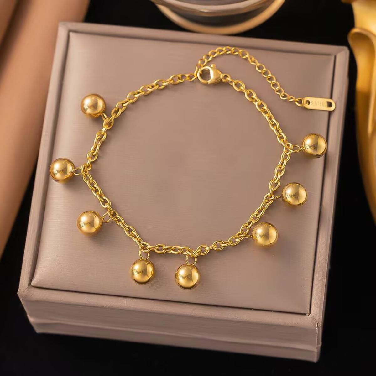 MYKI Gold-Plated Dangling Bead Charm Bracelet | Anti-Tarnish(MKBRAD787G-SSYI)