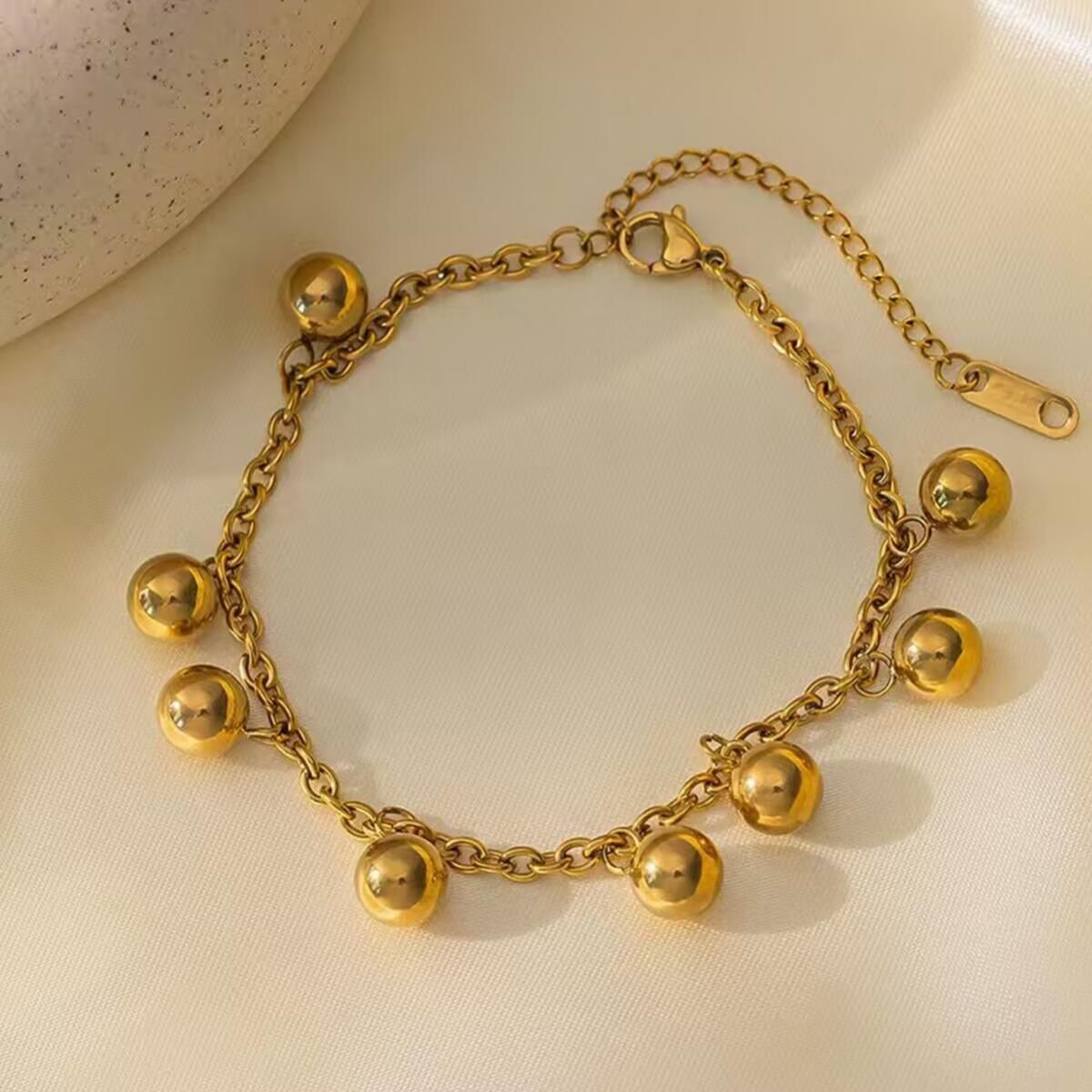MYKI Gold-Plated Dangling Bead Charm Bracelet | Anti-Tarnish(MKBRAD787G-SSYI)