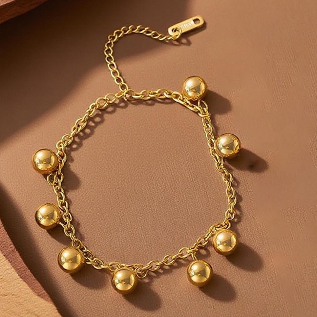 MYKI Gold-Plated Dangling Bead Charm Bracelet | Anti-Tarnish(MKBRAD787G-SSYI)