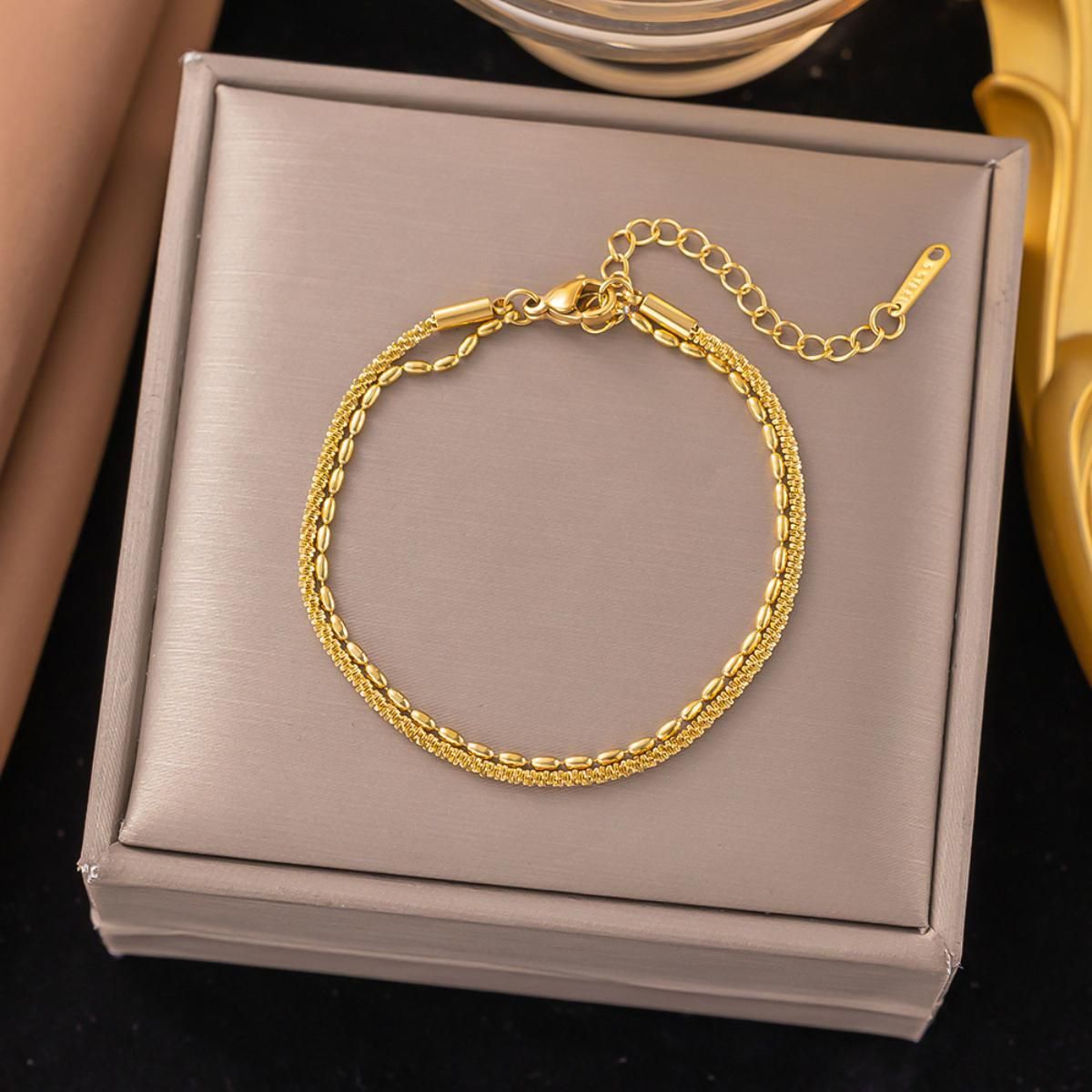 MYKI Dual Layer Textured Bracelet | Anti-Tarnish(MKBRAD791-SSYI)
