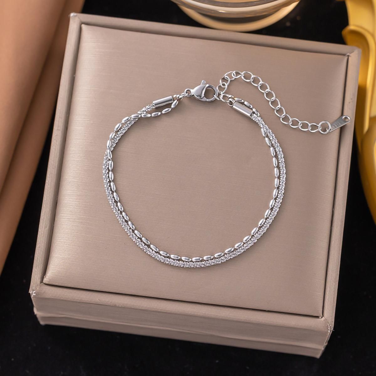 MYKI Dual Layer Textured Bracelet | Anti-Tarnish(MKBRAD791-SSYI)