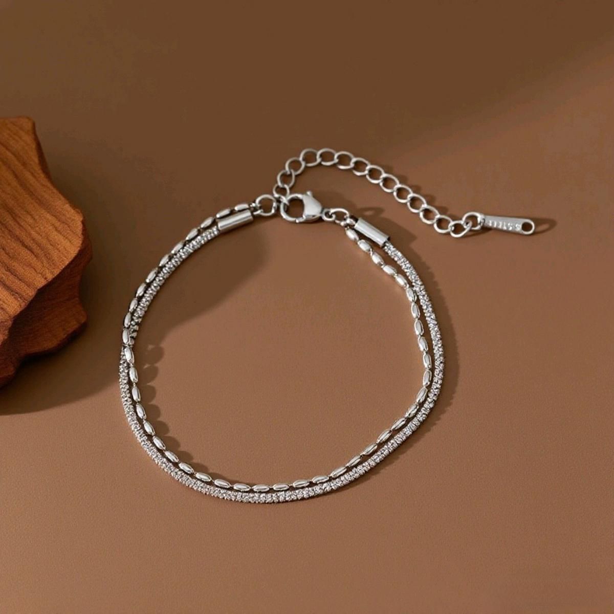 MYKI Dual Layer Textured Bracelet | Anti-Tarnish(MKBRAD791-SSYI)