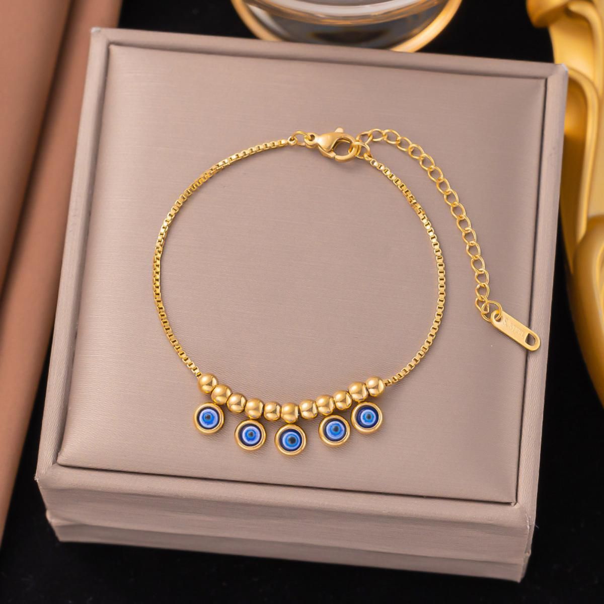 MYKI Gold Plated Evil Eye Dangler Bracelet | Anti-Tarnish(MKBRAD793G-SSYI)