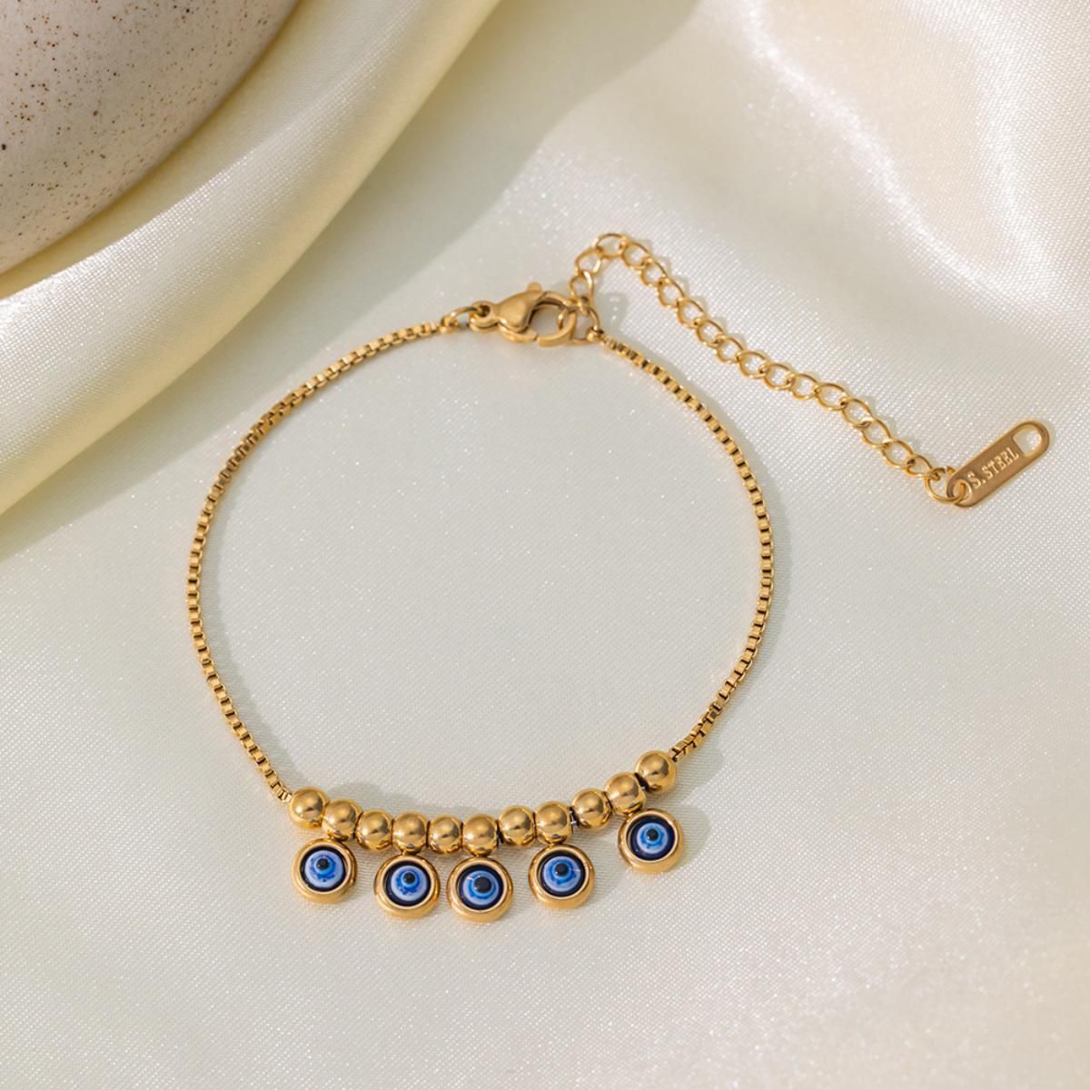 MYKI Gold Plated Evil Eye Dangler Bracelet | Anti-Tarnish(MKBRAD793G-SSYI)
