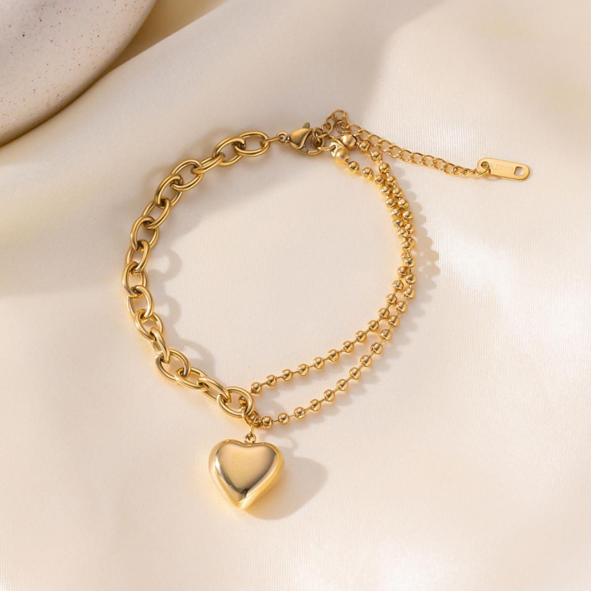 MYKI Gold Plated Heart Pendant Dual Chain Bracelet | Anti-Tarnish(MKBRAD794G-SSYI)