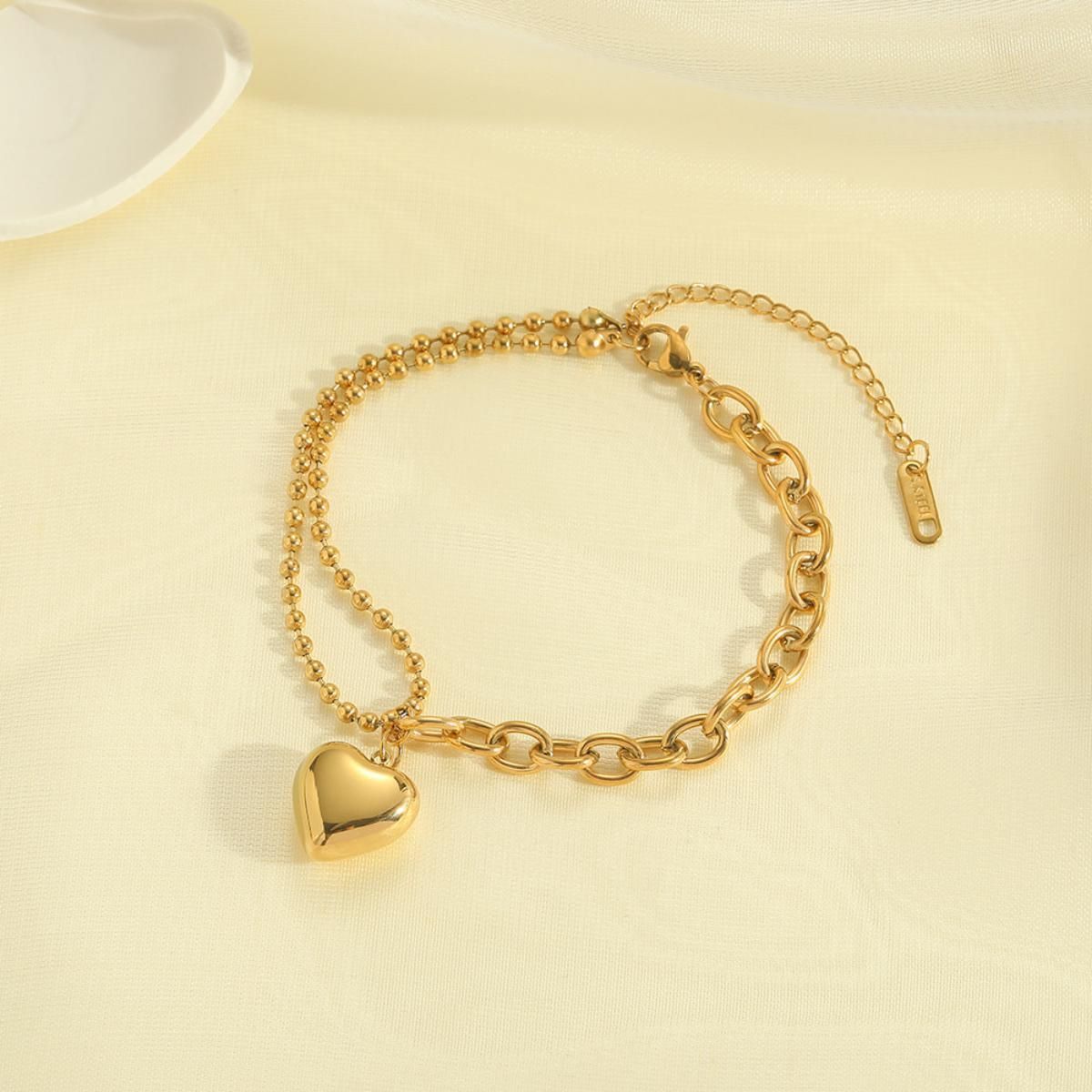 MYKI Gold Plated Heart Pendant Dual Chain Bracelet | Anti-Tarnish(MKBRAD794G-SSYI)