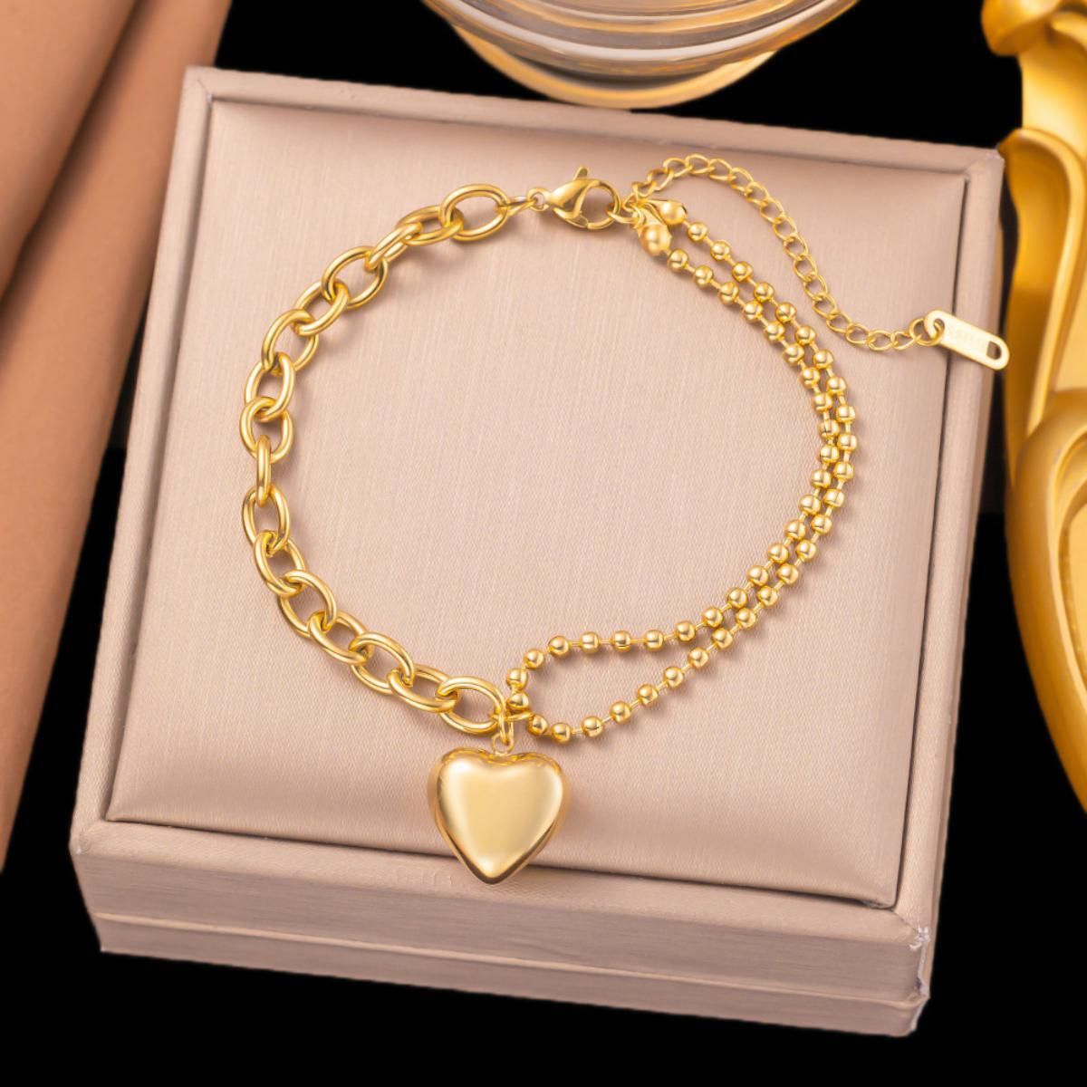MYKI Gold Plated Heart Pendant Dual Chain Bracelet | Anti-Tarnish(MKBRAD794G-SSYI)