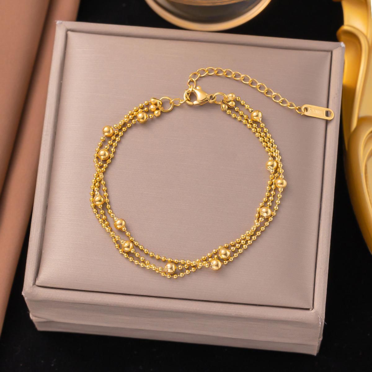 MYKI Gold Plated Triple Layer Beaded Bracelet | Anti-Tarnish(MKBRAD795G-SSYI)