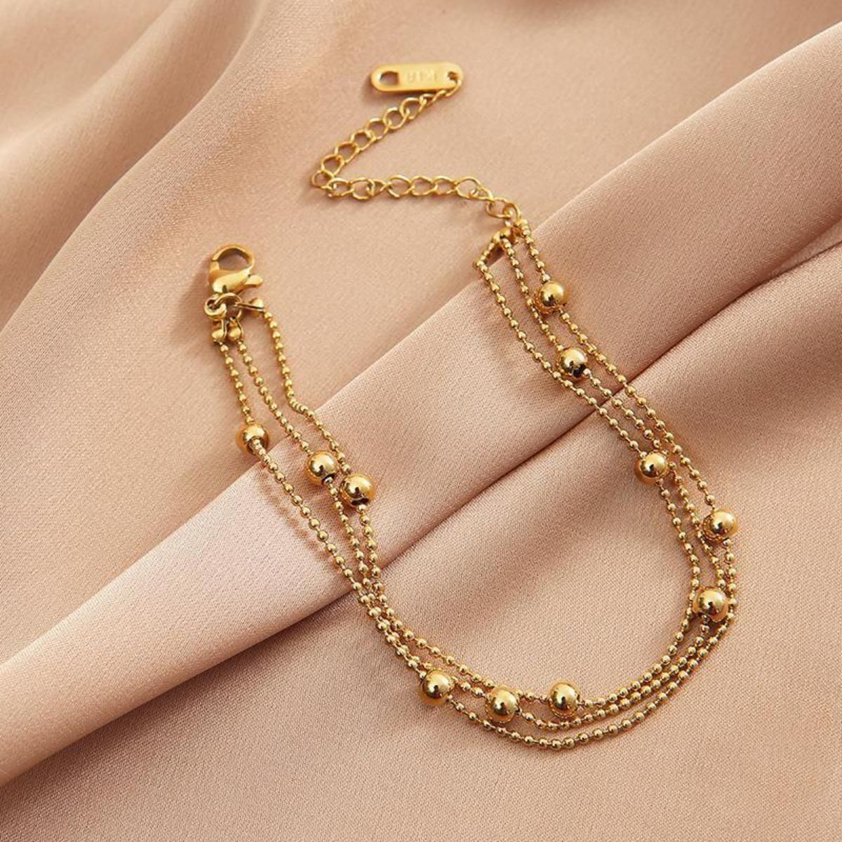 MYKI Gold Plated Triple Layer Beaded Bracelet | Anti-Tarnish(MKBRAD795G-SSYI)
