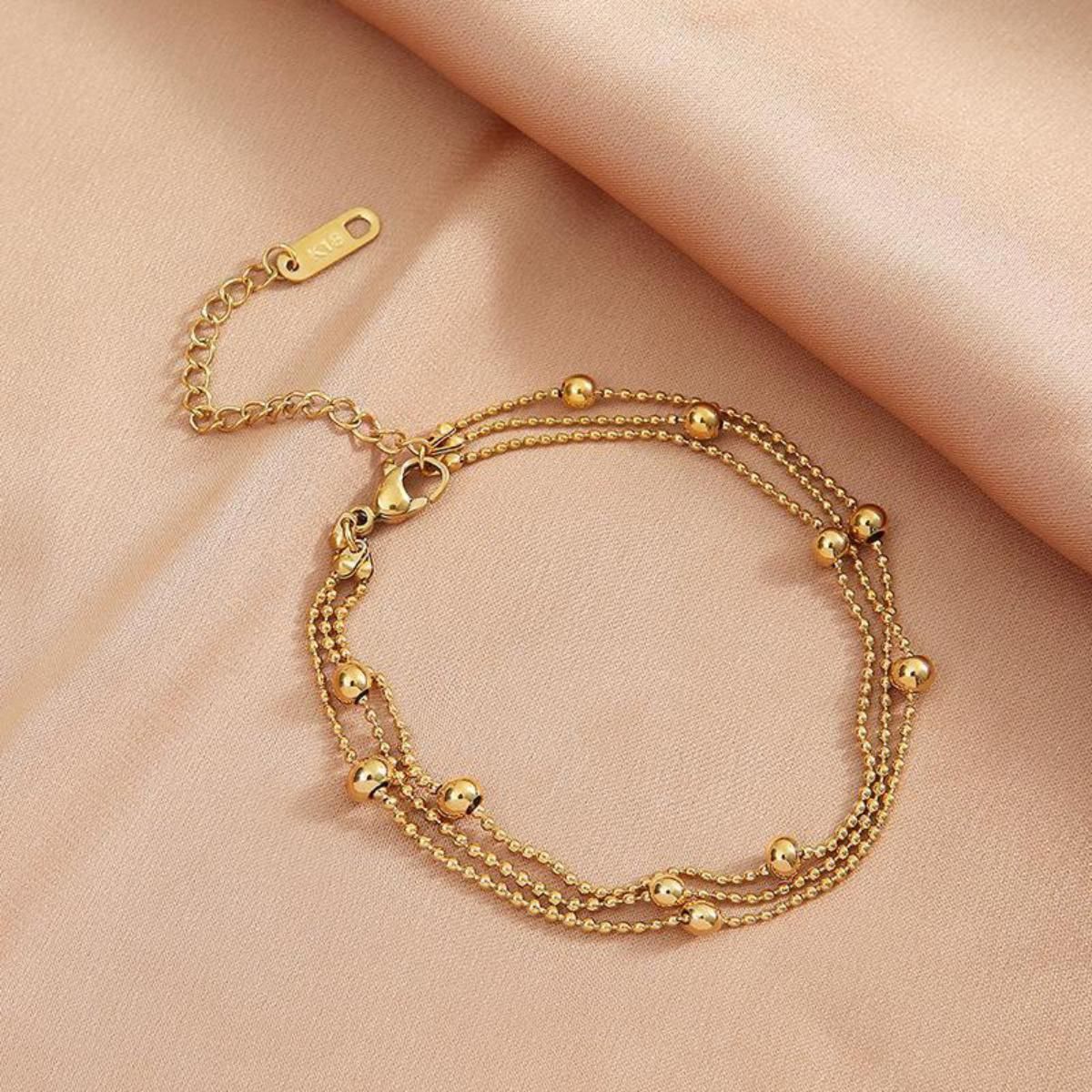 MYKI Gold Plated Triple Layer Beaded Bracelet | Anti-Tarnish(MKBRAD795G-SSYI)