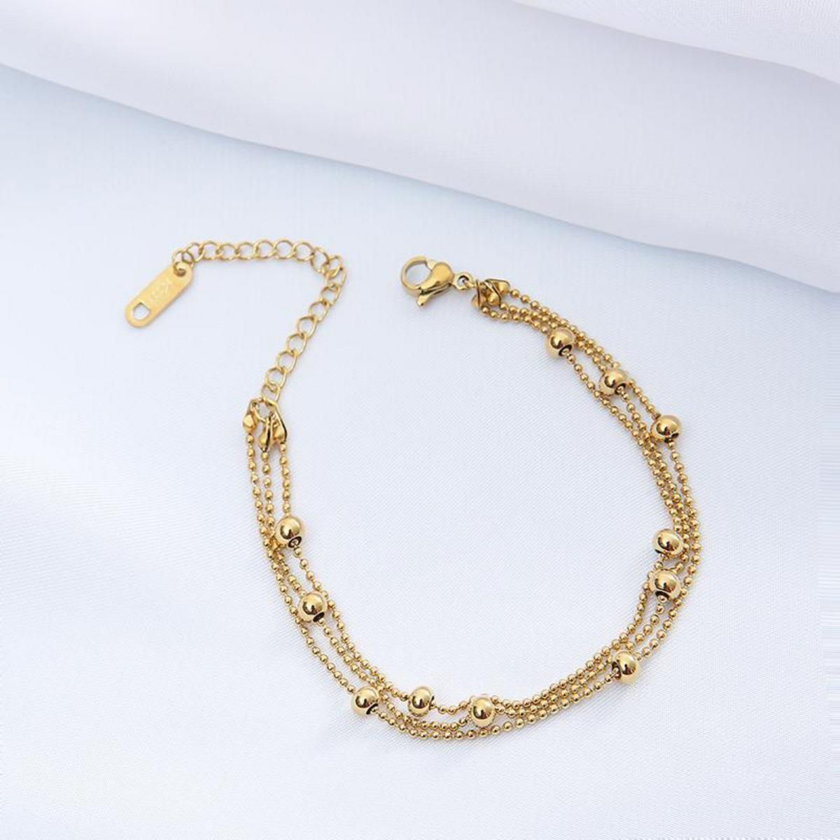 MYKI Gold Plated Triple Layer Beaded Bracelet | Anti-Tarnish(MKBRAD795G-SSYI)