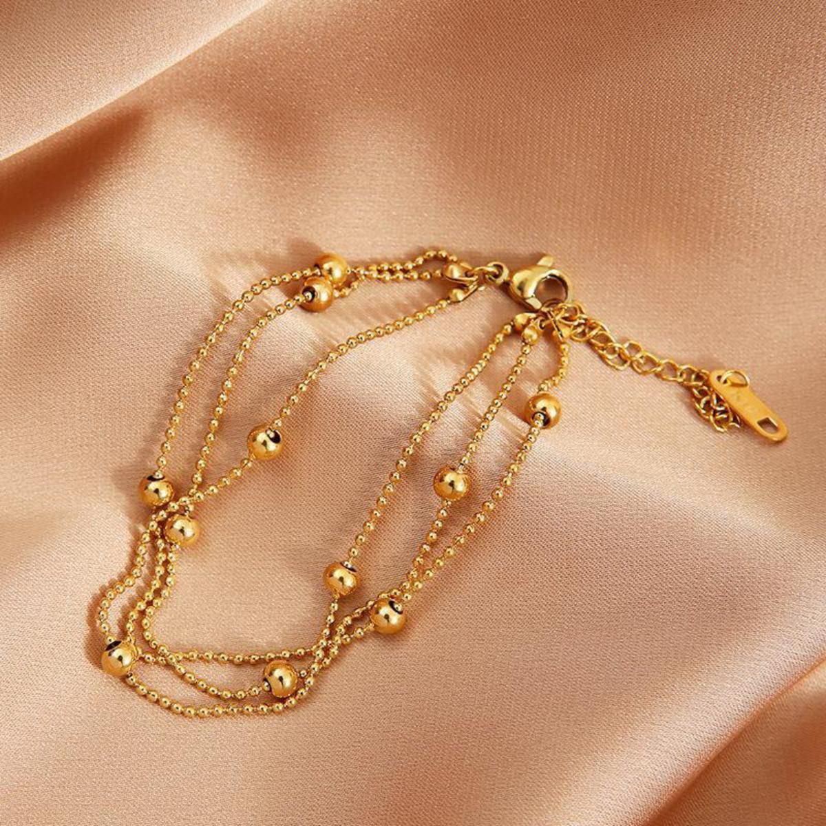 MYKI Gold Plated Triple Layer Beaded Bracelet | Anti-Tarnish(MKBRAD795G-SSYI)