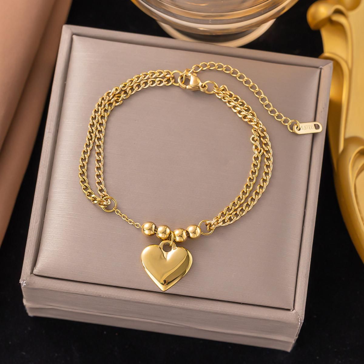 MYKI Gold Plated Multi Layer Heart Charm Bracelet | Anti-Tarnish(MKBRAD796G-SSYI)