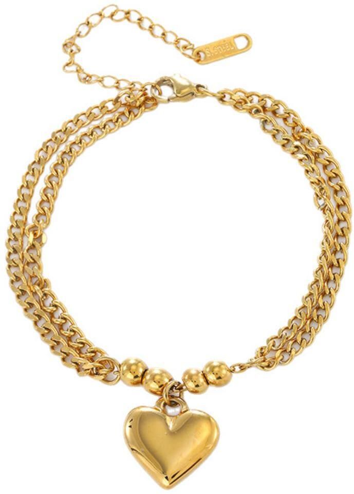 MYKI Gold Plated Multi Layer Heart Charm Bracelet | Anti-Tarnish(MKBRAD796G-SSYI)