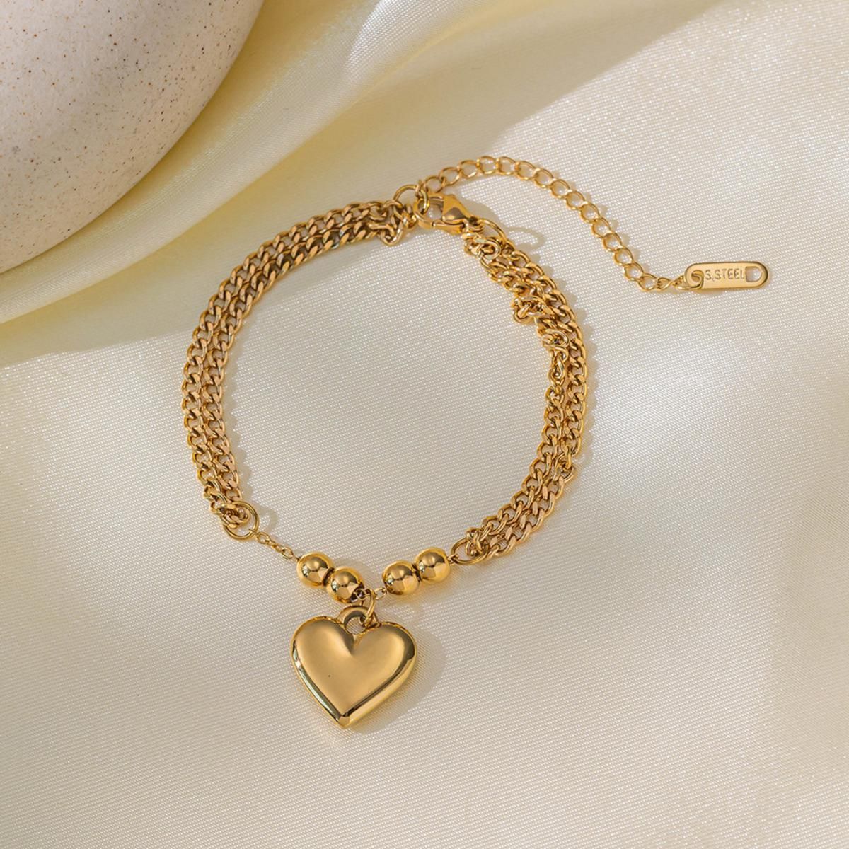 MYKI Gold Plated Multi Layer Heart Charm Bracelet | Anti-Tarnish(MKBRAD796G-SSYI)
