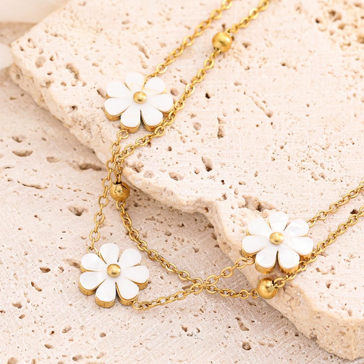 MYKI Gold Plated Daisy Triple Charm Bracelet | Anti-Tarnish(MKBRAD798G-SSYI)