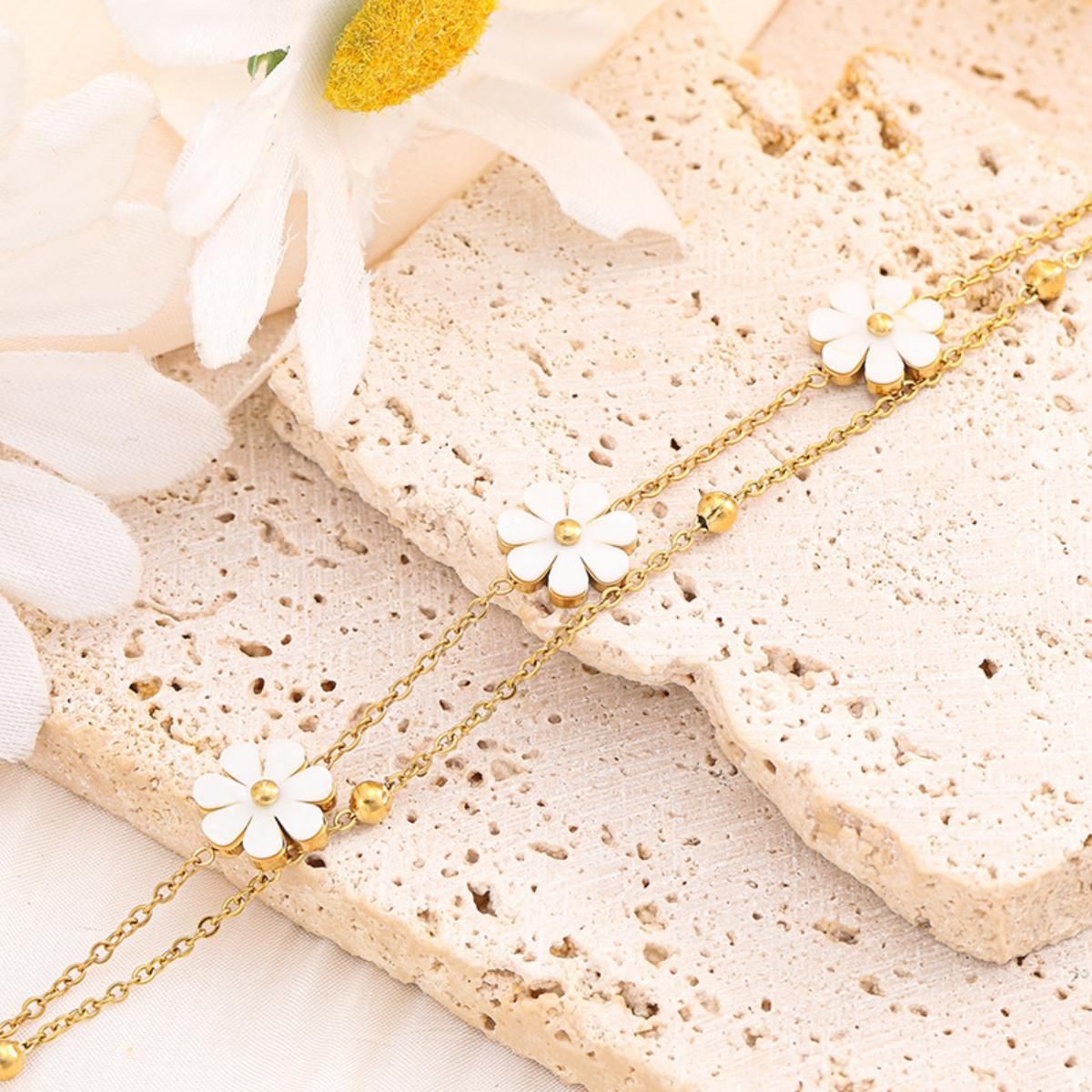 MYKI Gold Plated Daisy Triple Charm Bracelet | Anti-Tarnish(MKBRAD798G-SSYI)