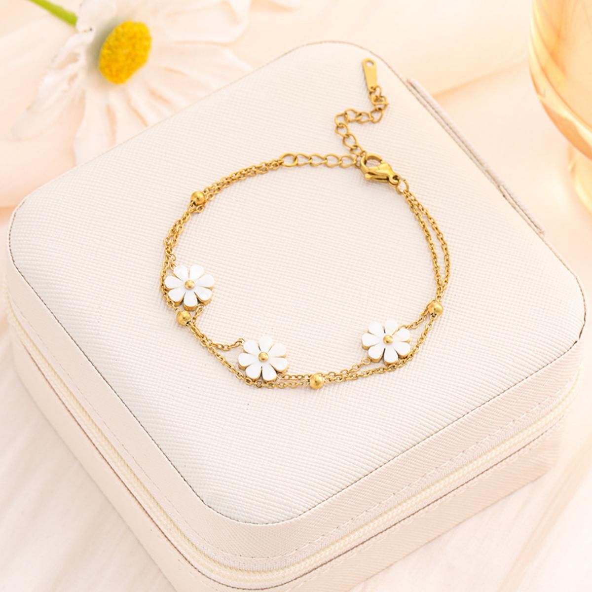 MYKI Gold Plated Daisy Triple Charm Bracelet | Anti-Tarnish(MKBRAD798G-SSYI)