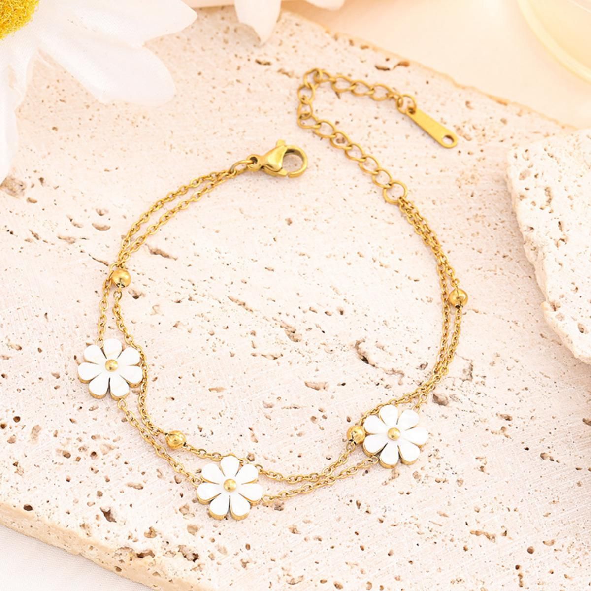 MYKI Gold Plated Daisy Triple Charm Bracelet | Anti-Tarnish(MKBRAD798G-SSYI)