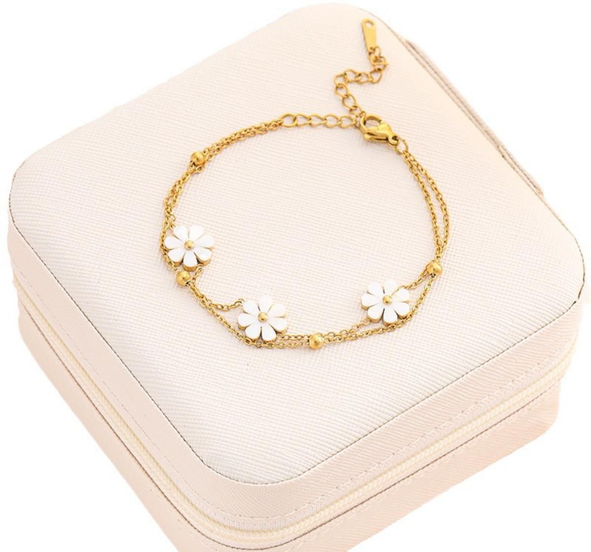 MYKI Gold Plated Daisy Triple Charm Bracelet | Anti-Tarnish(MKBRAD798G-SSYI)