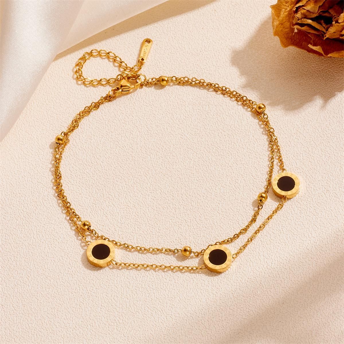 MYKI Gold Plated Black Enamel Layered Bracelet | Anti-Tarnish(MKBRAD799G-SSYI)
