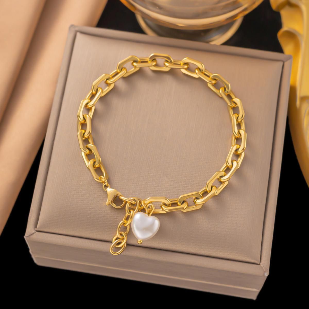 MYKI Gold Plated Chunky Heart Charm Bracelet | Anti-Tarnish(MKBRAD800G-SSYI)