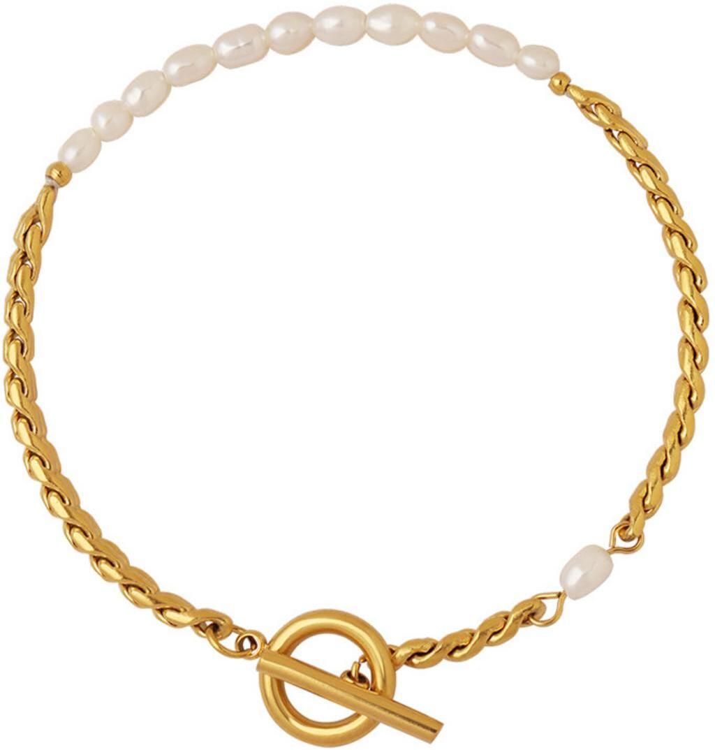 MYKI Gold Plated Pearl & Chain Toggle Bracelet | Anti-Tarnish(MKBRAD801G-SSYI)