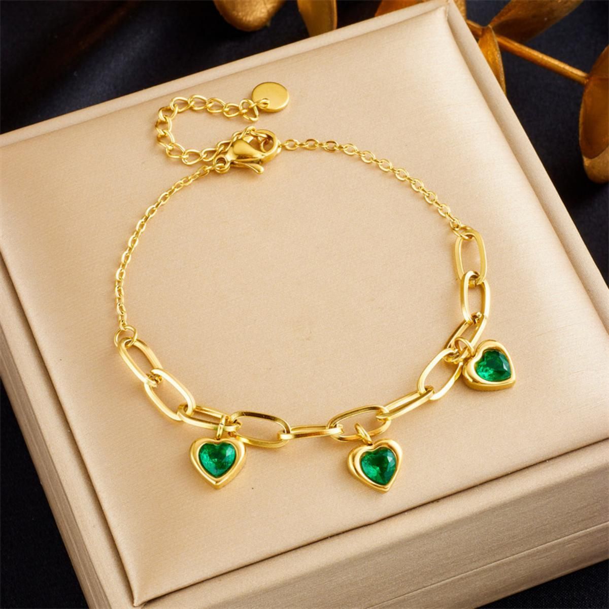 MYKI Gold Plated Heart Dangler Bracelet | Anti-Tarnish(MKBRAD802G-SSYI)