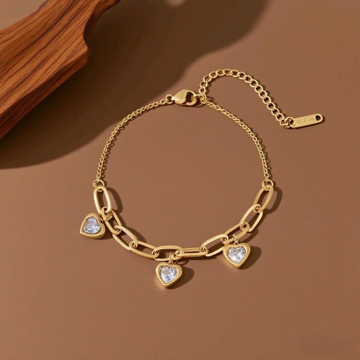 MYKI Gold Plated Heart Dangler Bracelet | Anti-Tarnish(MKBRAD802G-SSYI)