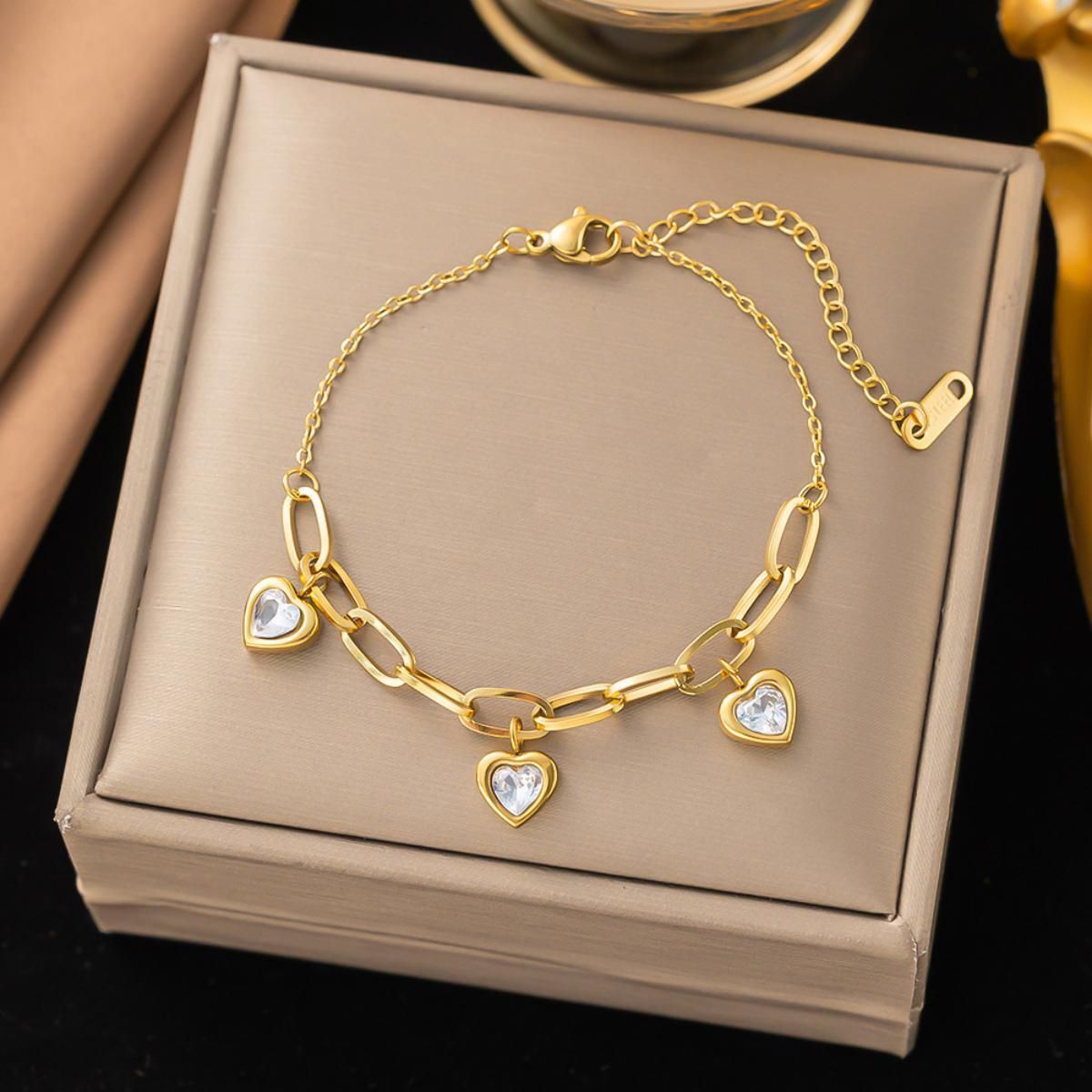 MYKI Gold Plated Heart Dangler Bracelet | Anti-Tarnish(MKBRAD802G-SSYI)