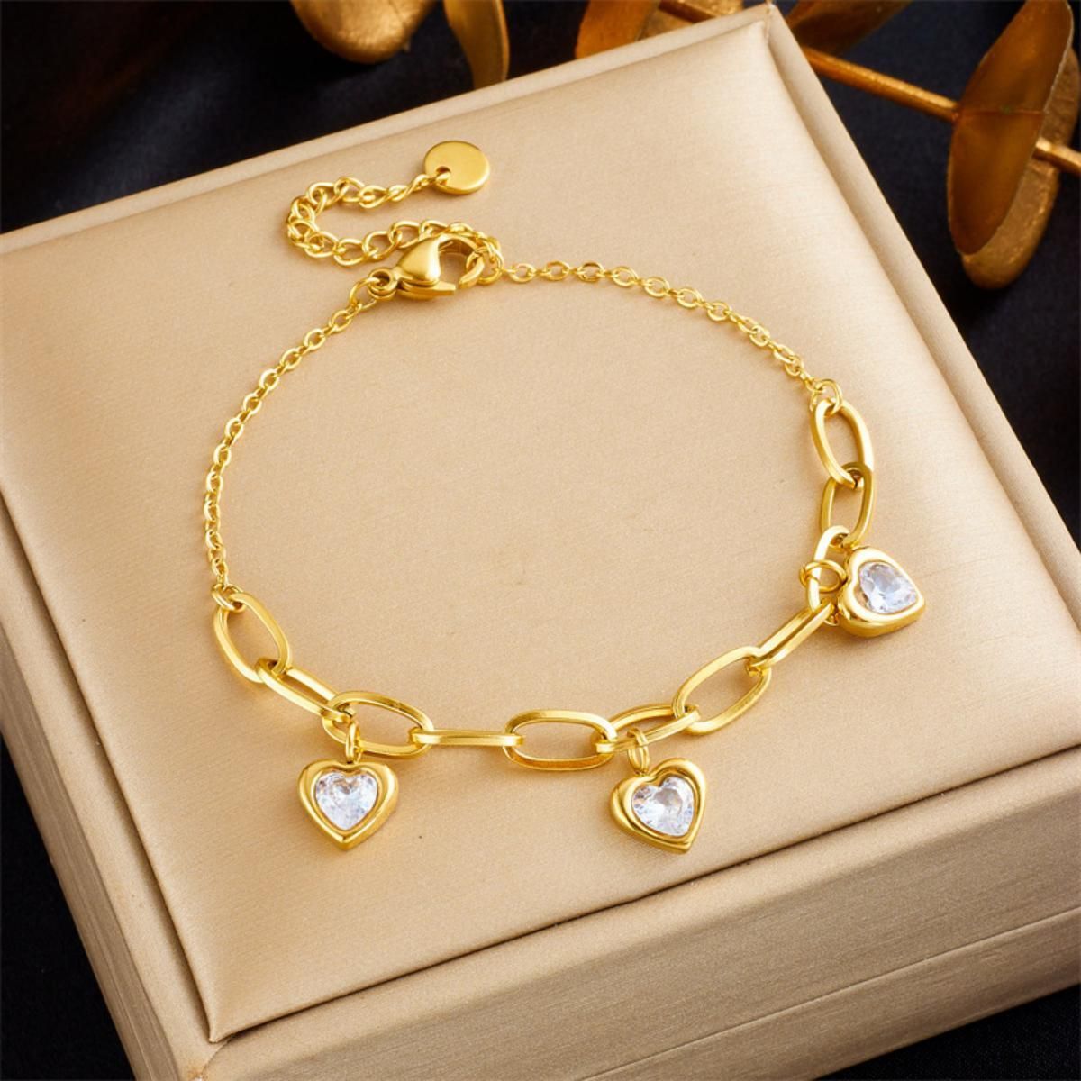 MYKI Gold Plated Heart Dangler Bracelet | Anti-Tarnish(MKBRAD802G-SSYI)