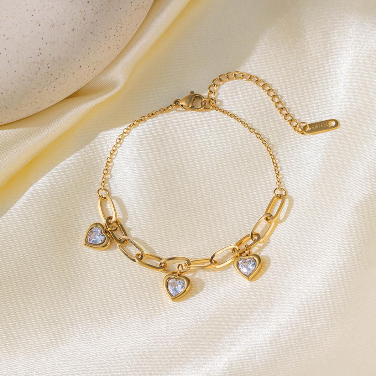 MYKI Gold Plated Heart Dangler Bracelet | Anti-Tarnish(MKBRAD802G-SSYI)