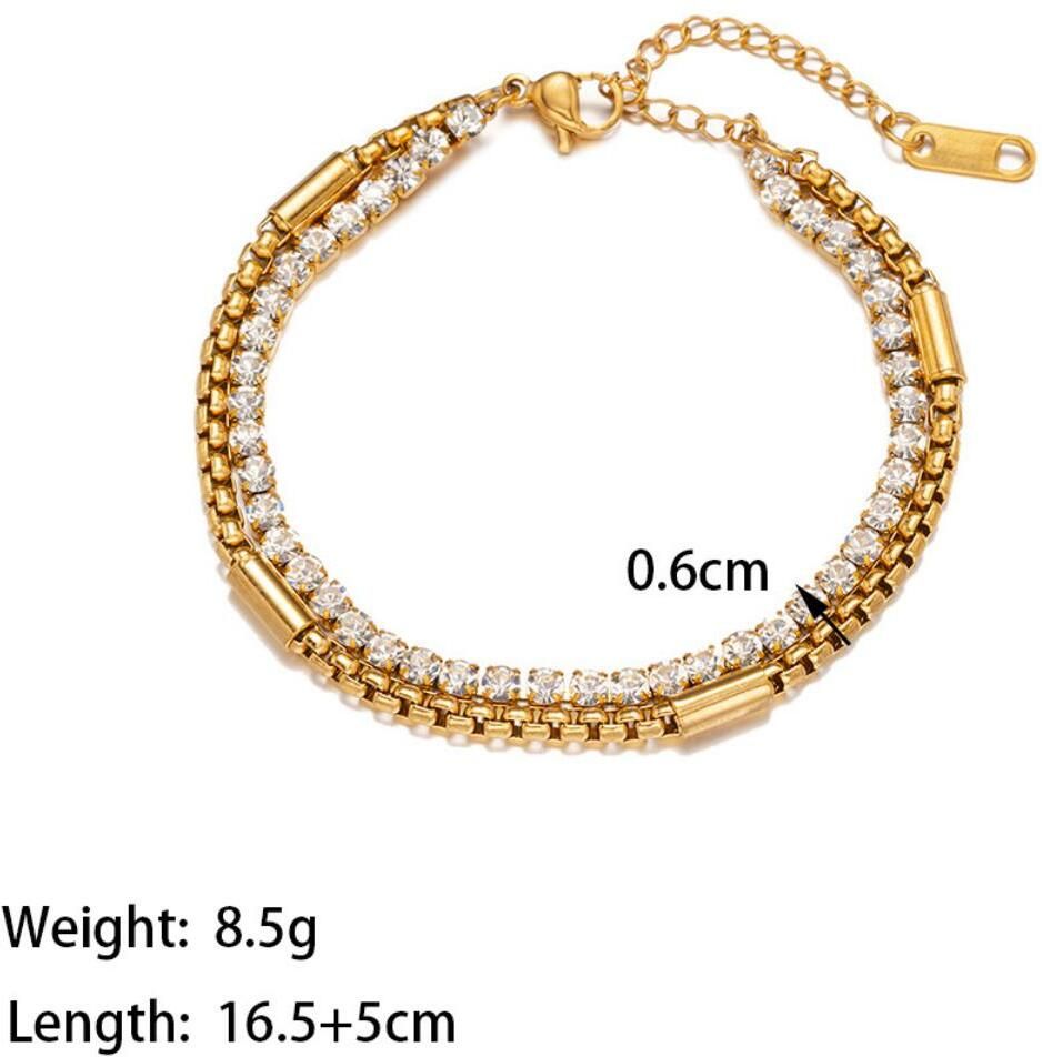 MYKI Gold Plated Dual Layer Crystal Bracelet | Anti-Tarnish(MKBRAD803G-SSYI)