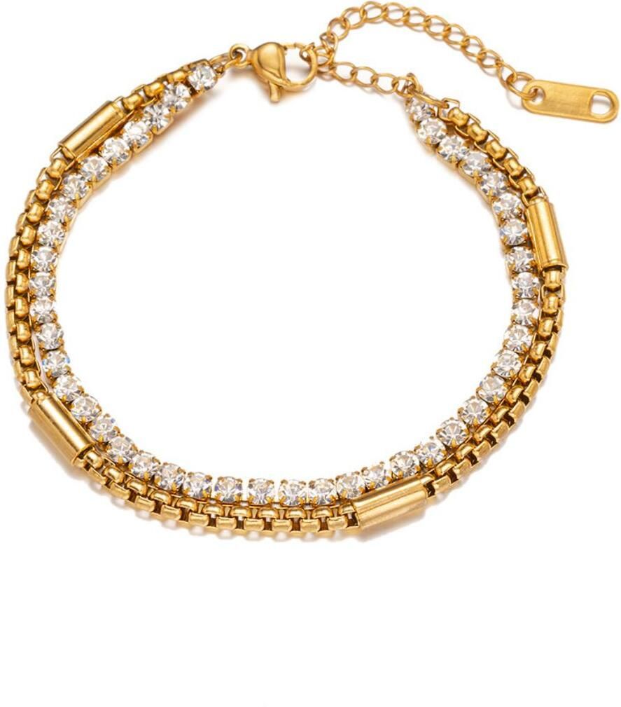 MYKI Gold Plated Dual Layer Crystal Bracelet | Anti-Tarnish(MKBRAD803G-SSYI)