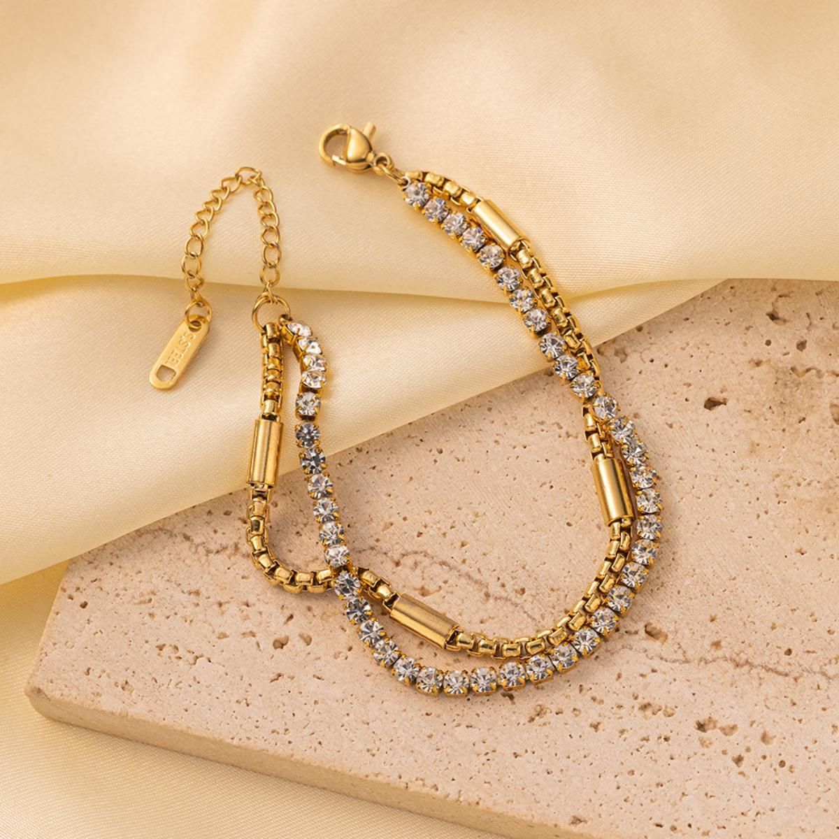 MYKI Gold Plated Dual Layer Crystal Bracelet | Anti-Tarnish(MKBRAD803G-SSYI)