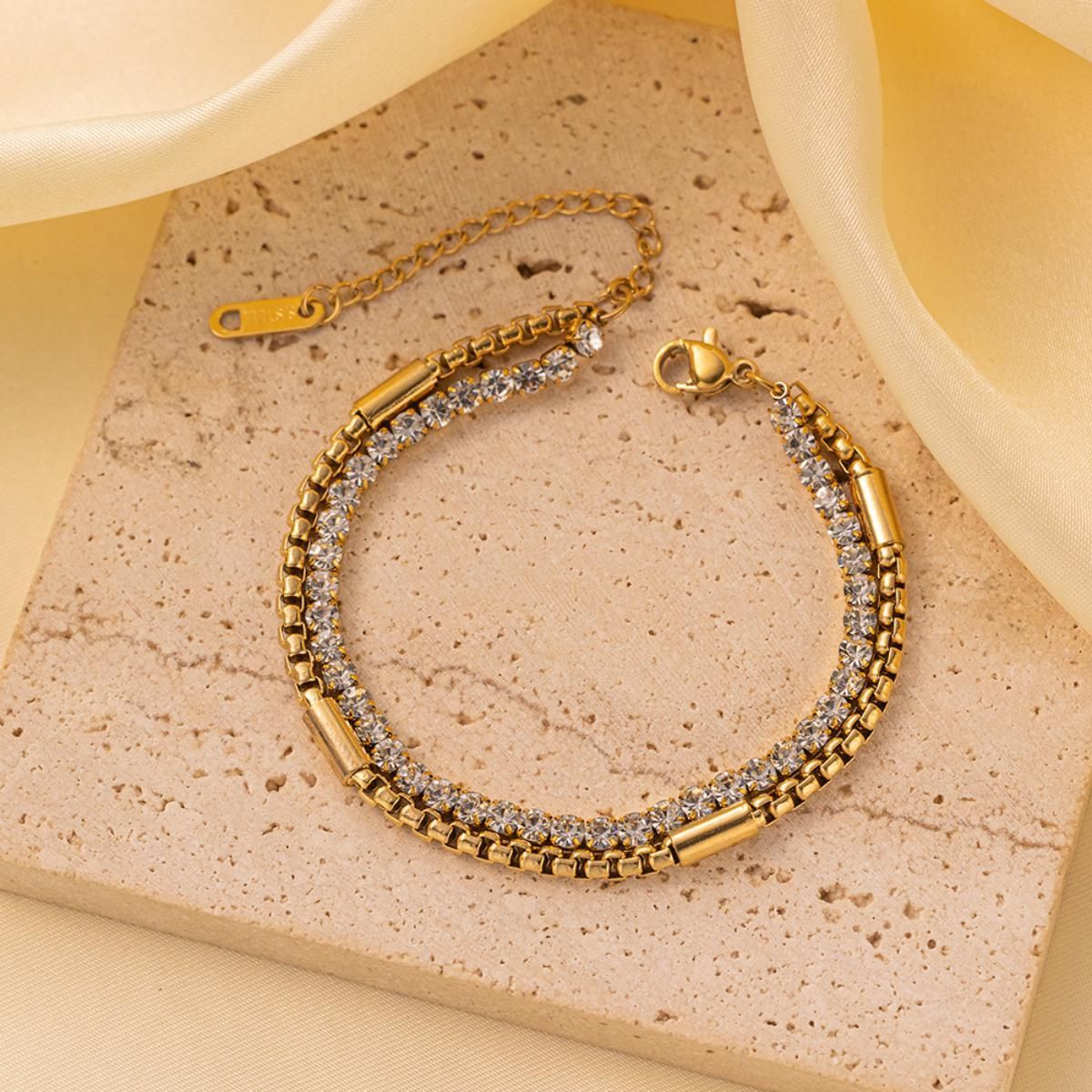 MYKI Gold Plated Dual Layer Crystal Bracelet | Anti-Tarnish(MKBRAD803G-SSYI)
