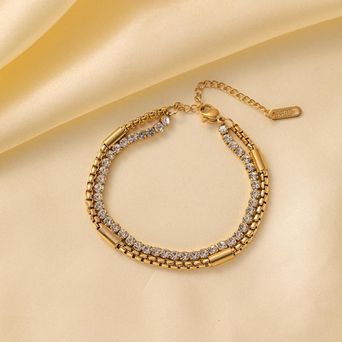 MYKI Gold Plated Dual Layer Crystal Bracelet | Anti-Tarnish(MKBRAD803G-SSYI)