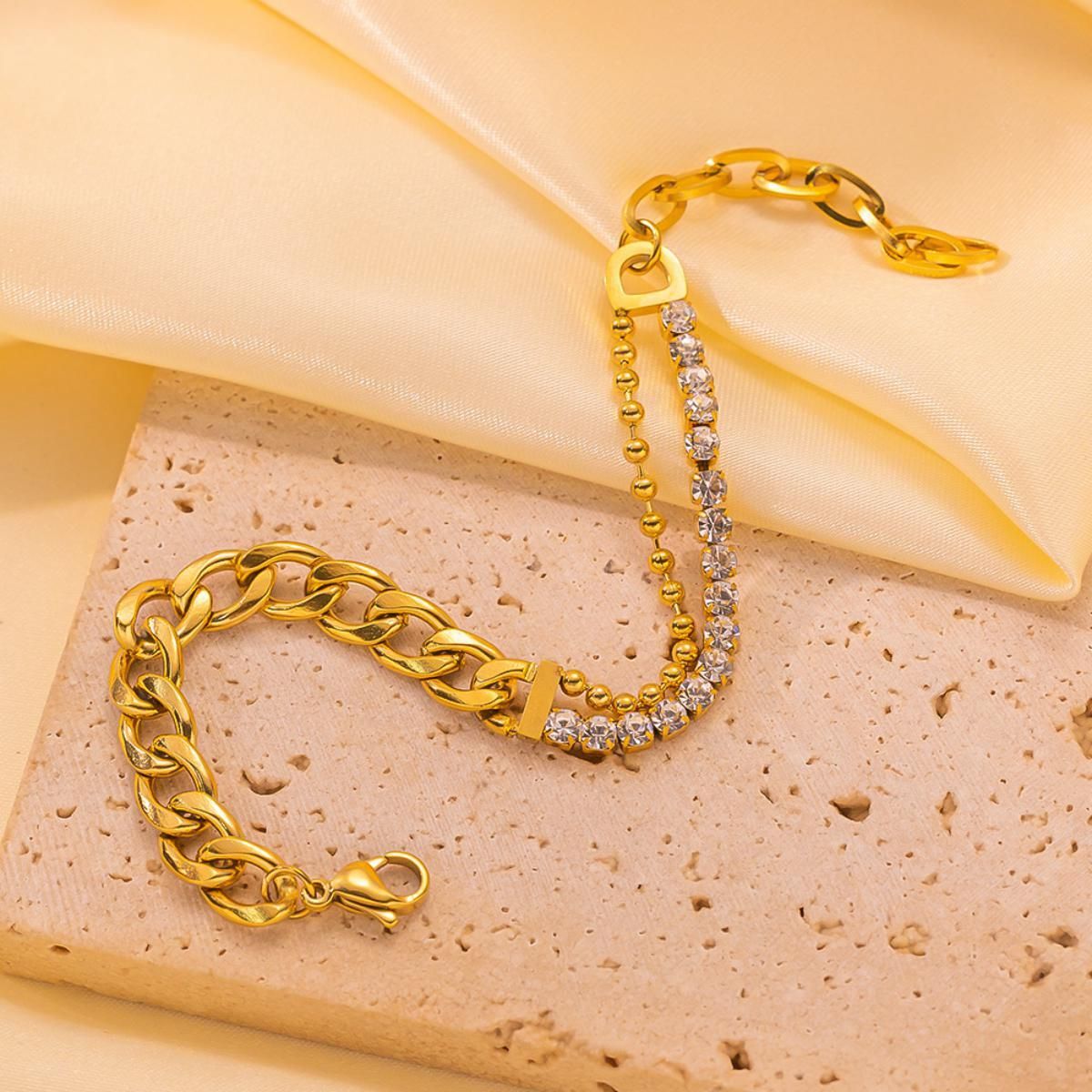 MYKI Gold Plated Chunky Chain & Crystal Bracelet | Anti-Tarnish(MKBRAD804G-SSYI)