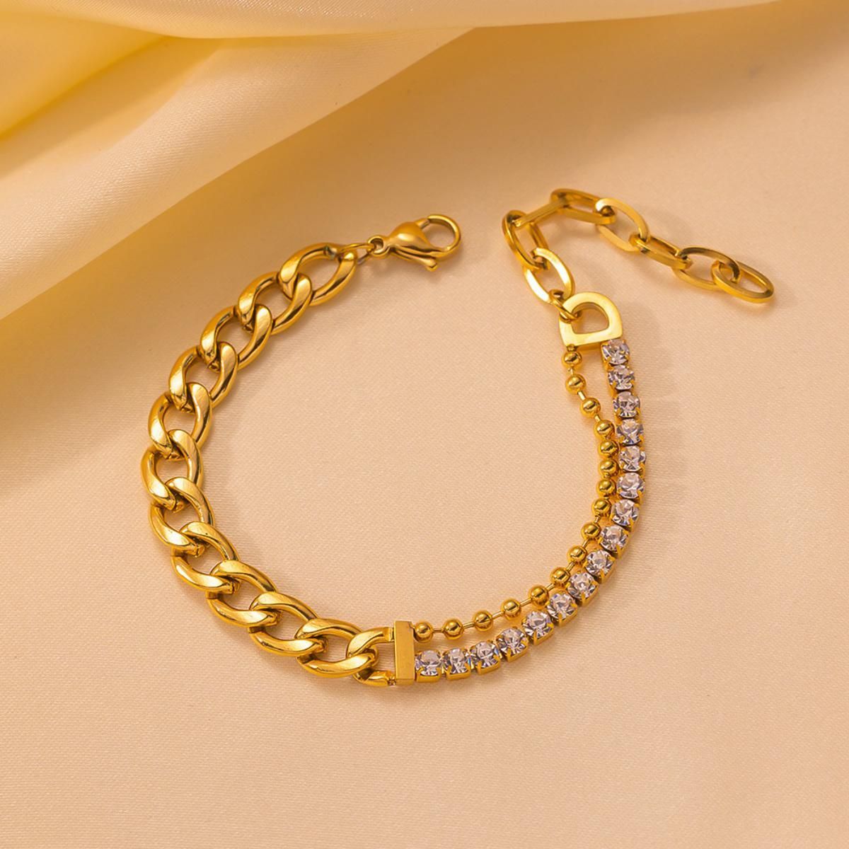 MYKI Gold Plated Chunky Chain & Crystal Bracelet | Anti-Tarnish(MKBRAD804G-SSYI)