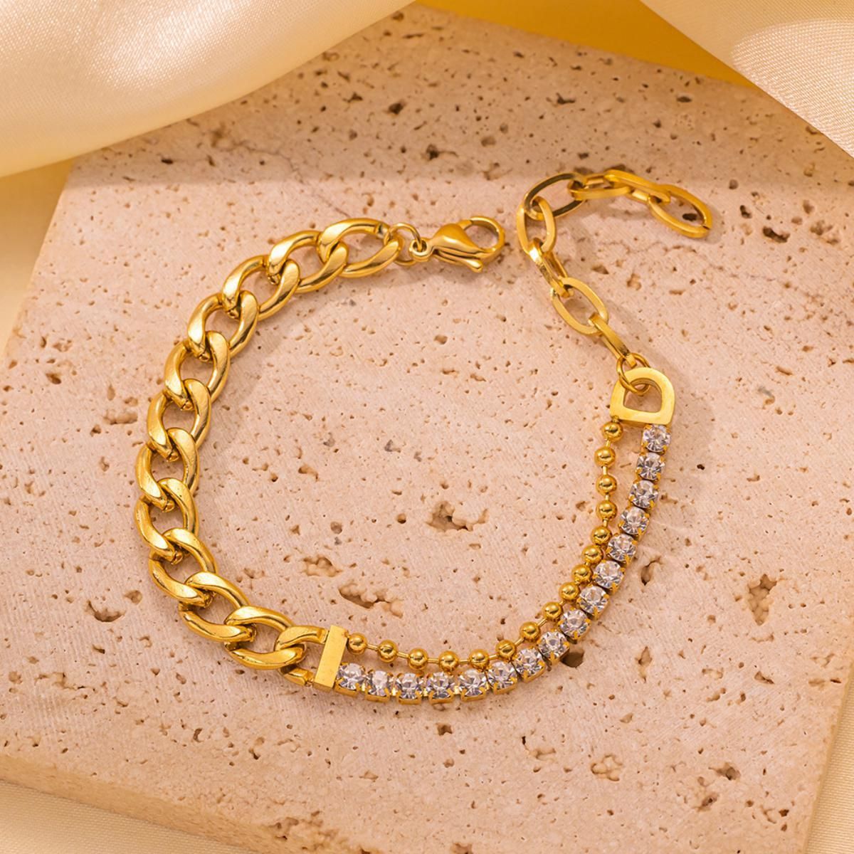 MYKI Gold Plated Chunky Chain & Crystal Bracelet | Anti-Tarnish(MKBRAD804G-SSYI)