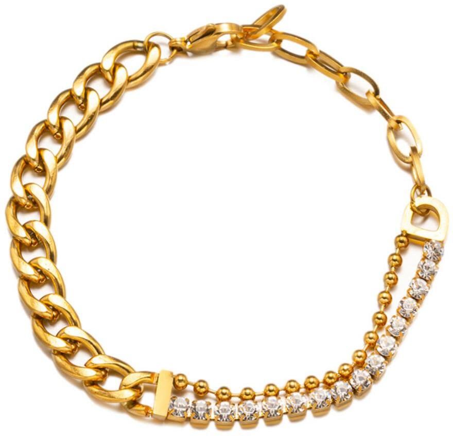 MYKI Gold Plated Chunky Chain & Crystal Bracelet | Anti-Tarnish(MKBRAD804G-SSYI)