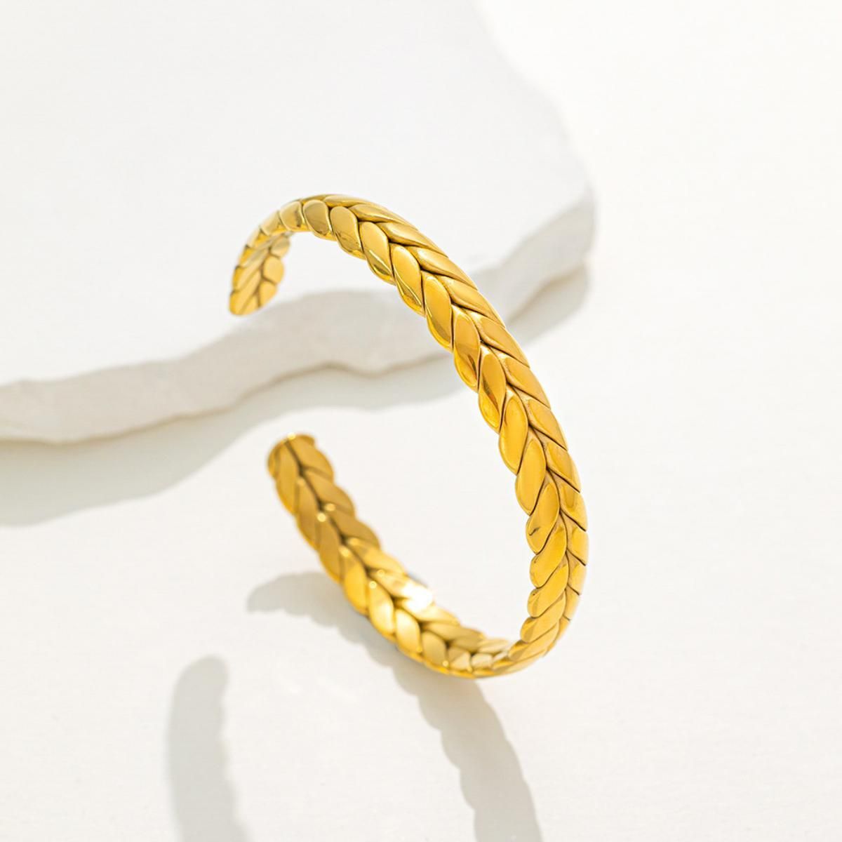 MYKI Gold Plated Textured Open Cuff Bracelet | Anti-Tarnish(MKBRAD805G-SSYI)