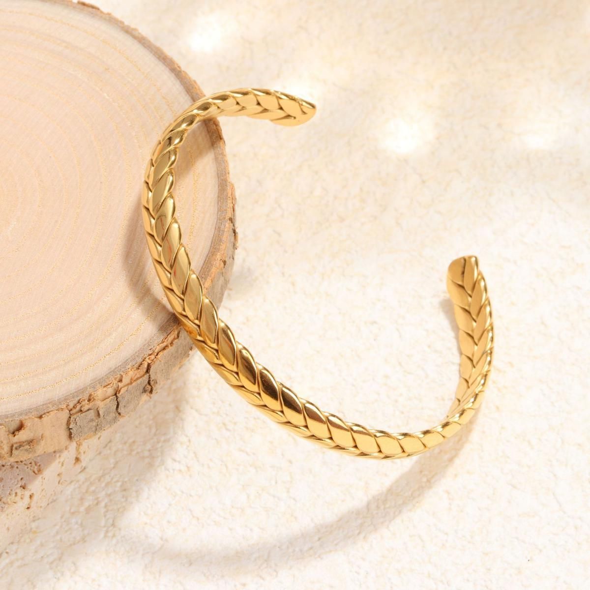 MYKI Gold Plated Textured Open Cuff Bracelet | Anti-Tarnish(MKBRAD805G-SSYI)