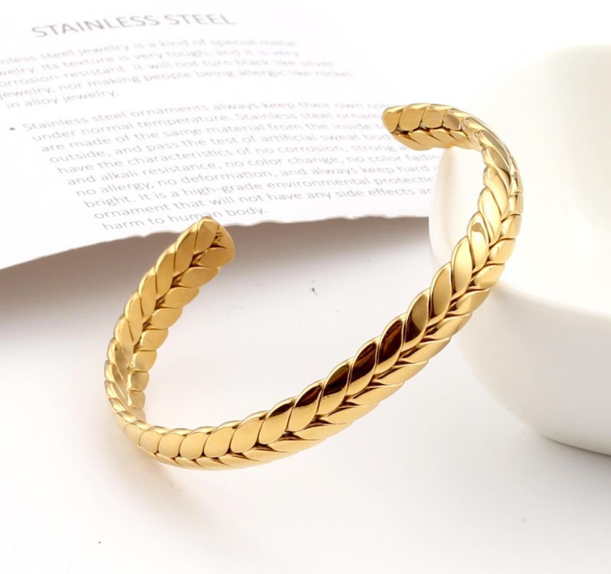 MYKI Gold Plated Textured Open Cuff Bracelet | Anti-Tarnish(MKBRAD805G-SSYI)