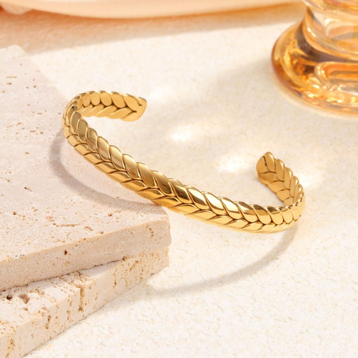 MYKI Gold Plated Textured Open Cuff Bracelet | Anti-Tarnish(MKBRAD805G-SSYI)