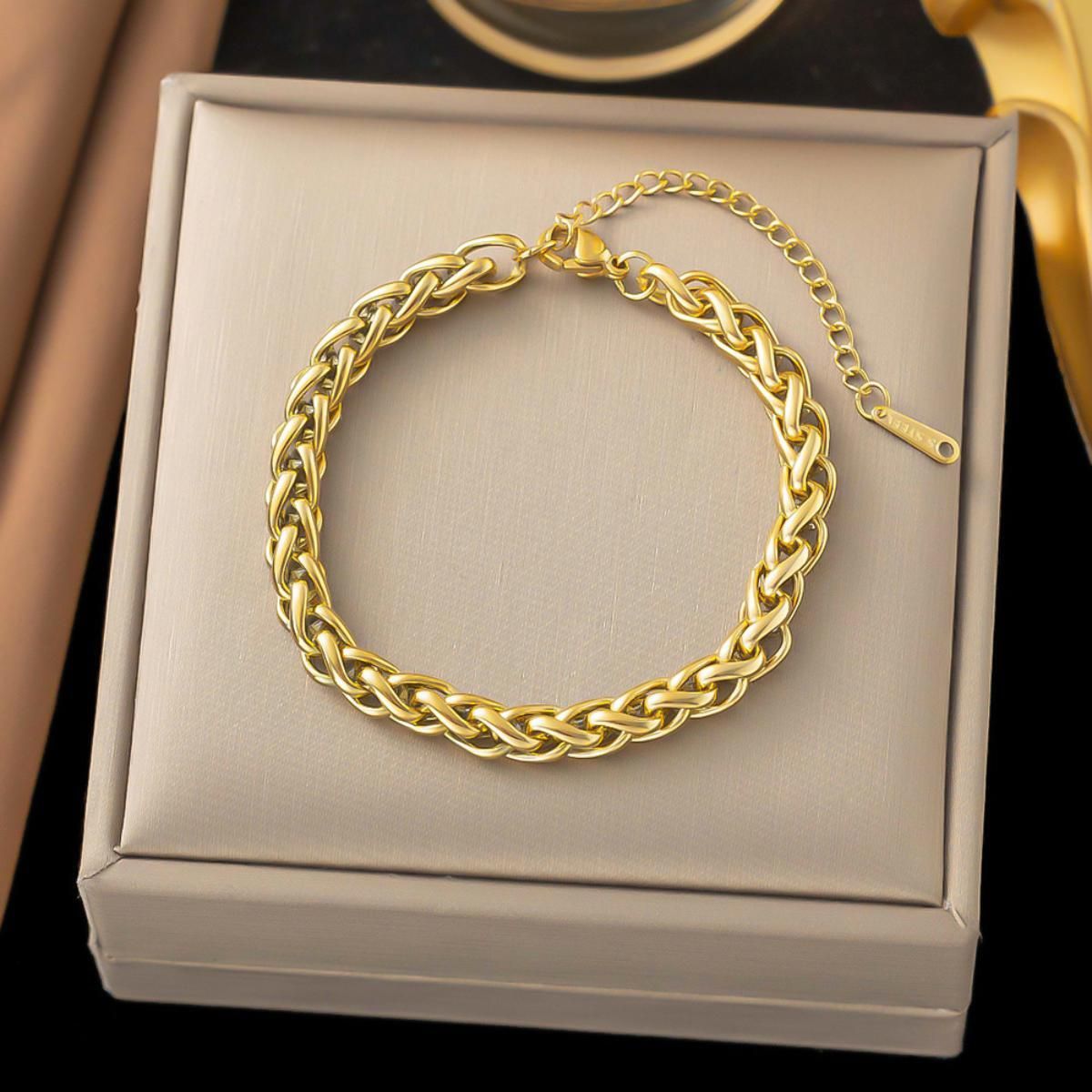 MYKI Gold Plated Braided Chain Bracelet | Anti-Tarnish(MKBRAD806G-SSYI)