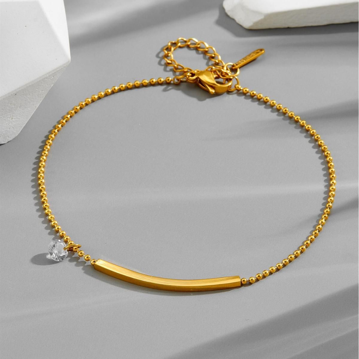 MYKI Gold Plated Dainty Bar & Crystal Charm Bracelet | Anti-Tarnish(MKBRAD808G-SSYI)