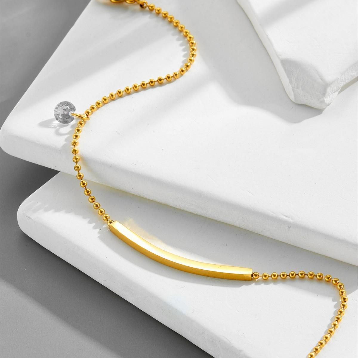 MYKI Gold Plated Dainty Bar & Crystal Charm Bracelet | Anti-Tarnish(MKBRAD808G-SSYI)